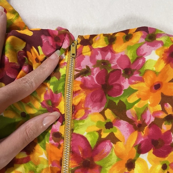 Vintage 60s 70s Psychedelic Mod Bell Bottom Jumpsuit Floral Pink Red Yellow - Picture 13 of 15